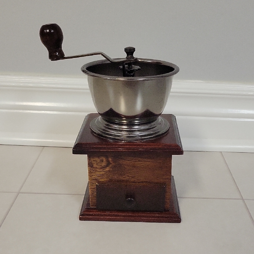 Brown and Silver Manual Coffee Grinder for Kitchen